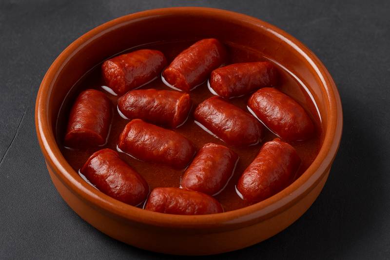 Chorizo casero a la sidra servido en cazuela de barro