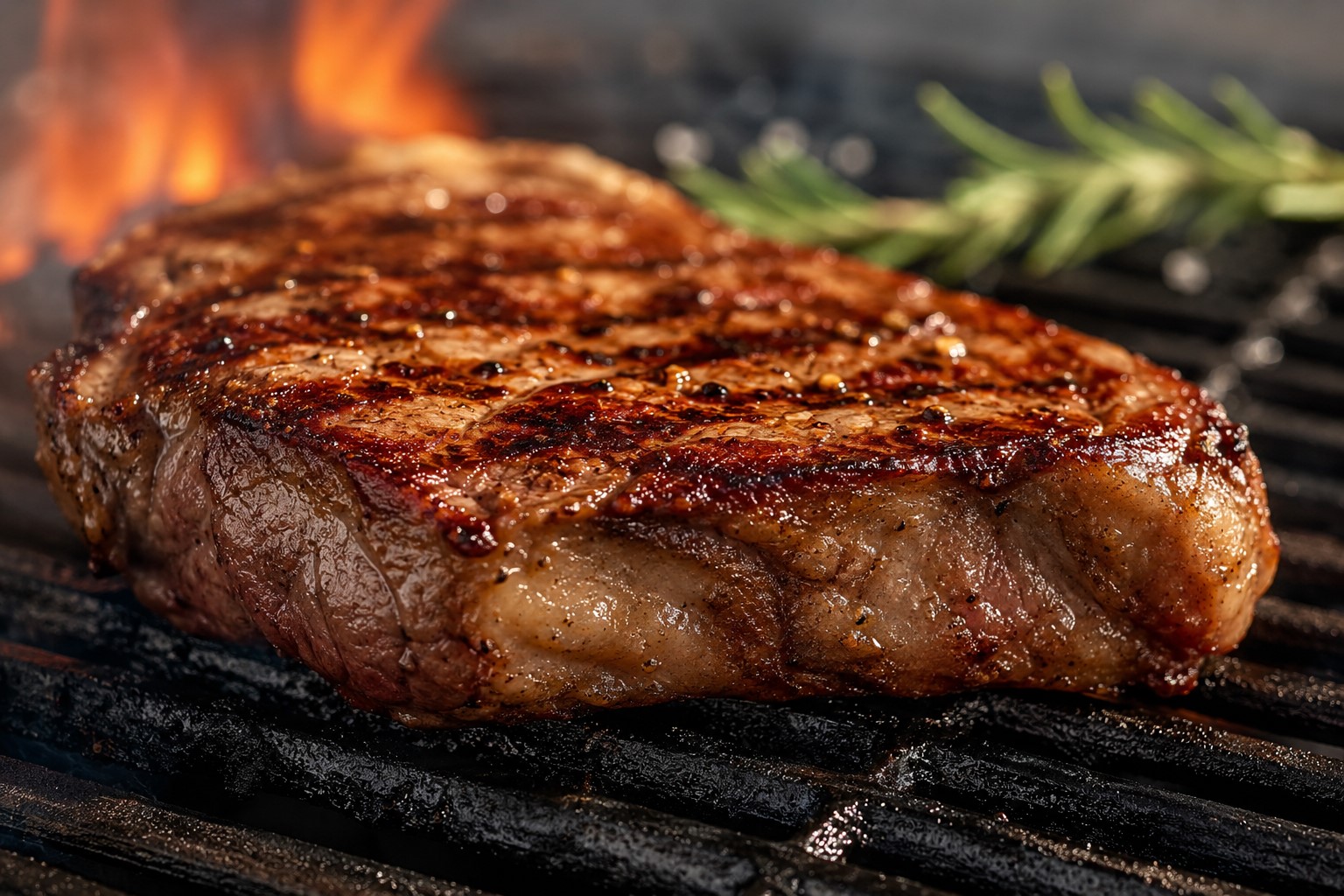 Carne de vacuno a la parrilla mostrando la reacción de Maillard, con una superficie dorada y caramelizada que aporta sabor, aroma y color característicos.