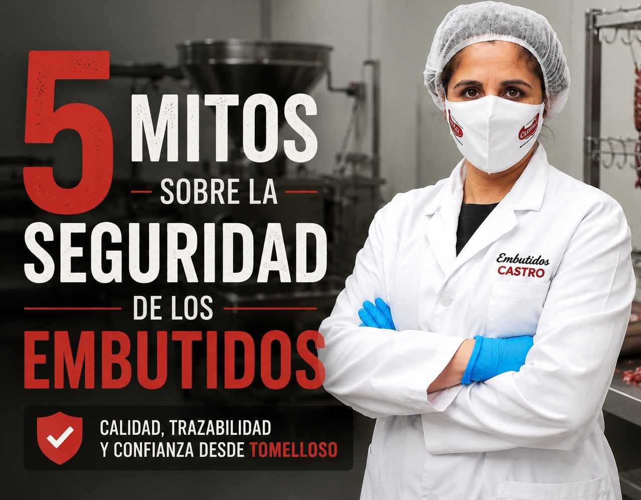 María José Castro en Embutidos Castro, Tomelloso, mostrando 5 mitos sobre la seguridad alimentaria de los embutidos.