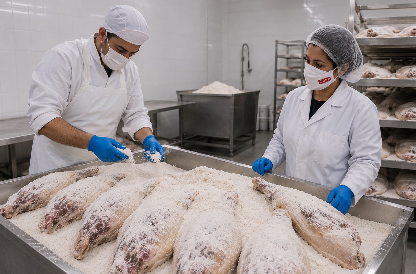 María José Castro supervisando la salazón de jamones